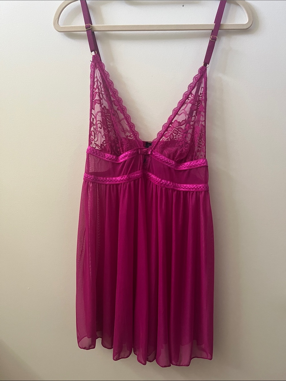 RACHEL Rachel Roy Fuchsia Lace & Mesh Babydoll Chemise NWOT L